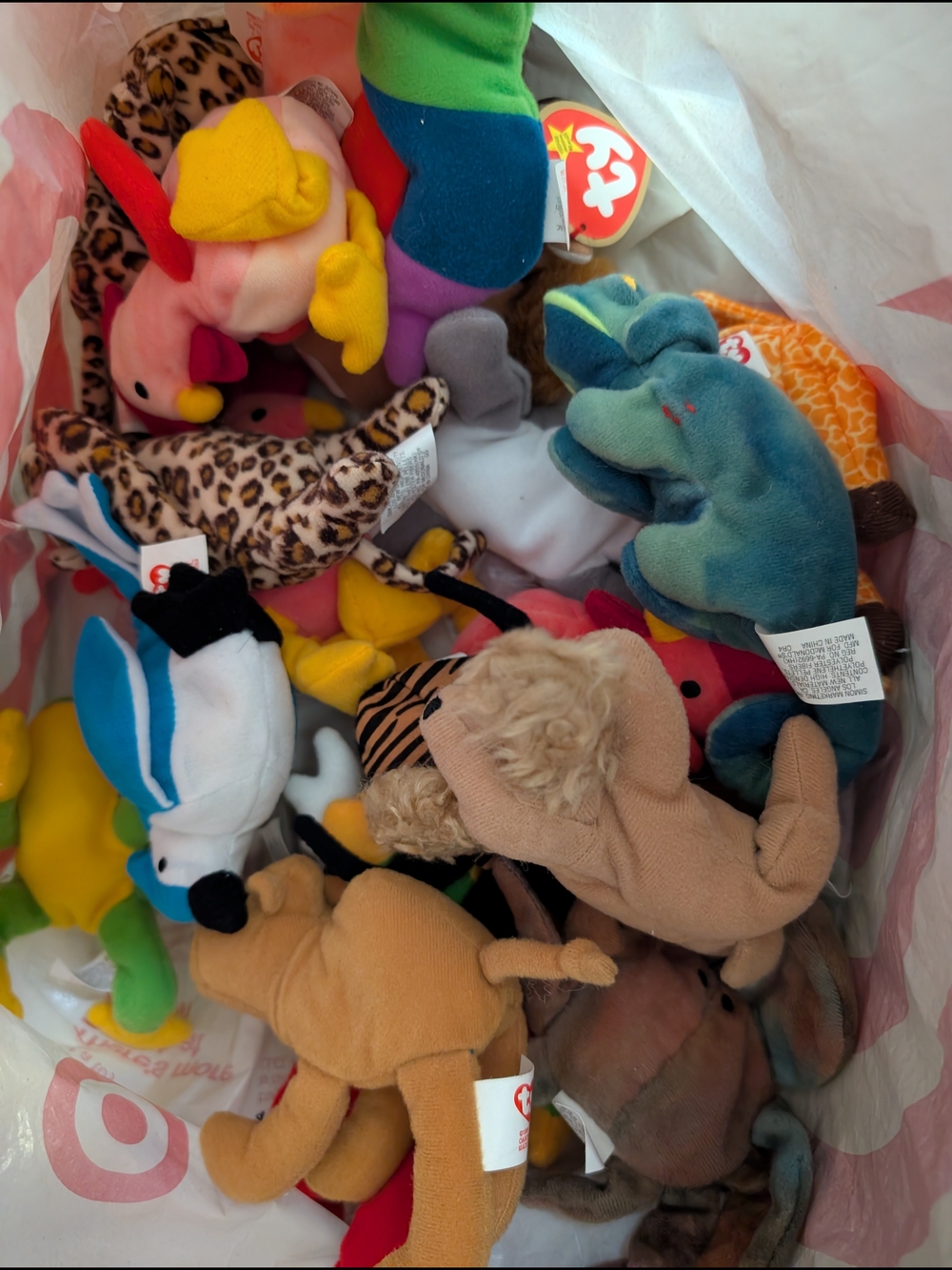 TY Beanie Babies Plushies Assorted Lot Rooster Camel Dog Giraffe Bird Frog Crab
